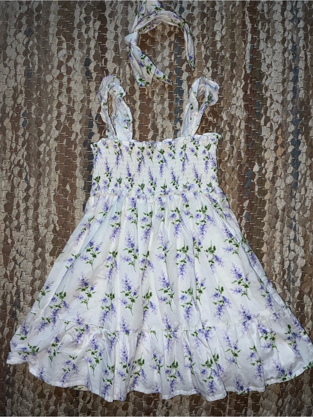 Janie and Jack White Dress with Lavender Floral Print and Headband